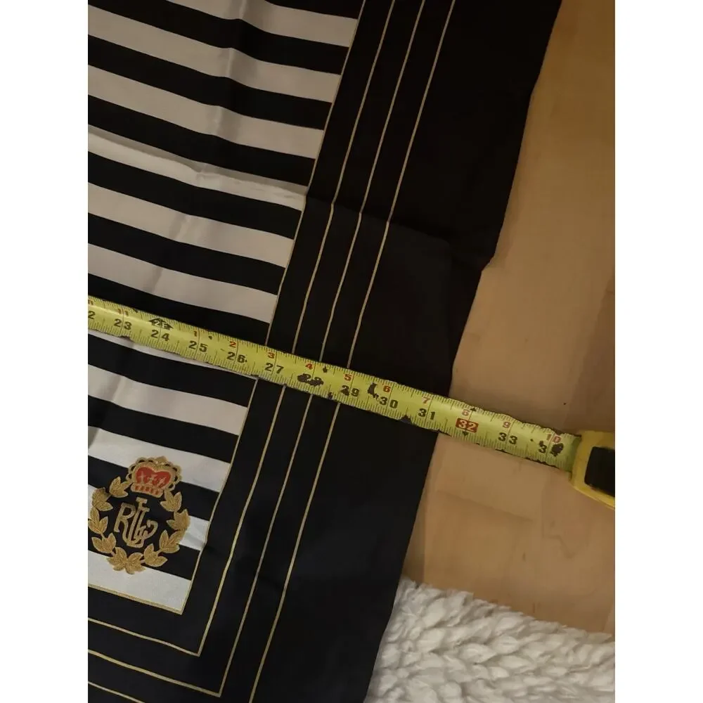 VTG Ralph Lauren Red White Black Striped Square Silk Crest Scarf 32”